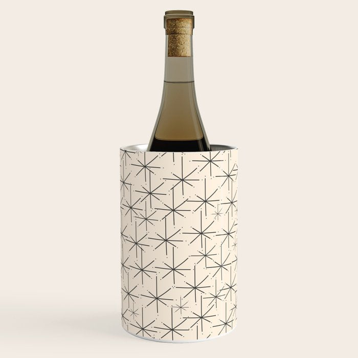 Stella - Atomic Age Mid Century Modern Starburst Pattern in Charcoal Gray and Almond Cream Wine Chiller Gallery Image 1