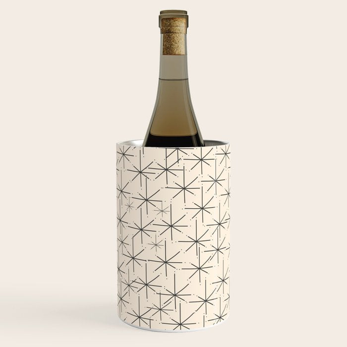 Stella - Atomic Age Mid Century Modern Starburst Pattern in Charcoal Gray and Almond Cream Wine Chiller Gallery Image 3