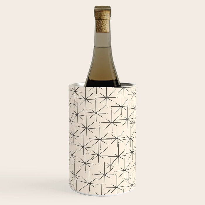 Stella - Atomic Age Mid Century Modern Starburst Pattern in Charcoal Gray and Almond Cream Wine Chiller Gallery Image 2