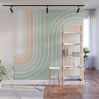 Abstract Retro Double Spring Rainbow - Pastel sage green and Peach fuzz Wall Mural Gallery Image 1