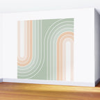 Abstract Retro Double Spring Rainbow - Pastel sage green and Peach fuzz Wall Mural Gallery Image 2
