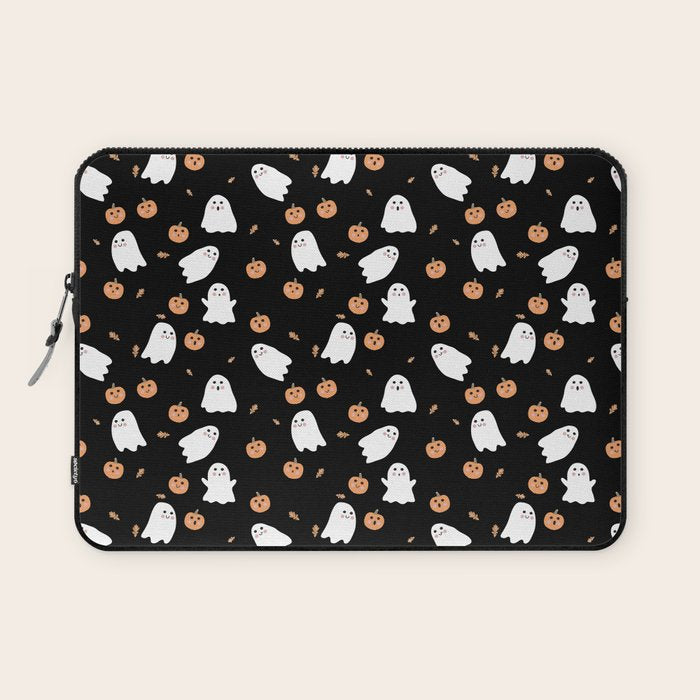 Cute Ghost Pumpkin Black Halloween Laptop Sleeve Gallery Image 1