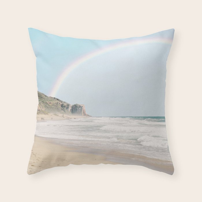 Malibu Beach Rainbow Throw Pillow Gallery Image 1