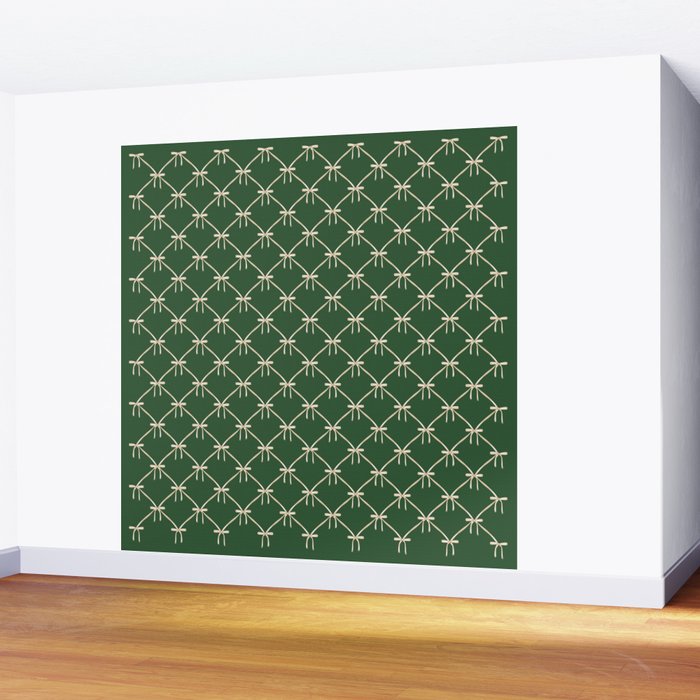 Bows & Ribbons Pattern XXV Dark Forest Green Wall Mural Gallery Image 2