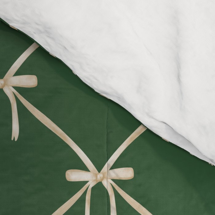 Bows & Ribbons Pattern XXV Dark Forest Green Comforter Gallery Image 4