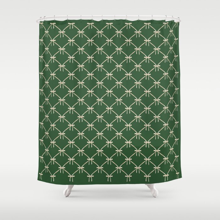 Bows & Ribbons Pattern XXV Dark Forest Green Shower Curtain Gallery Image 1