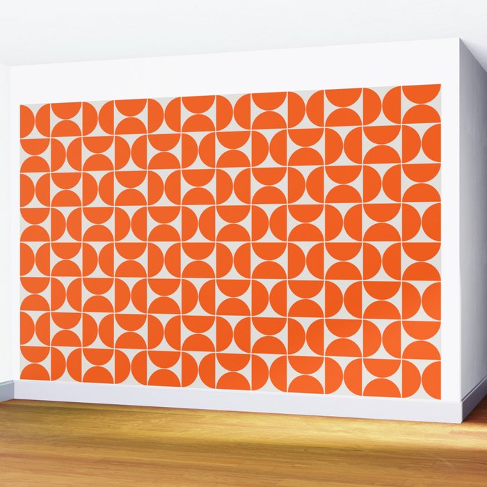 Mid-Century Modern Pattern No.27 Mini - Off-White and Orange Wall Mural Gallery Image 2