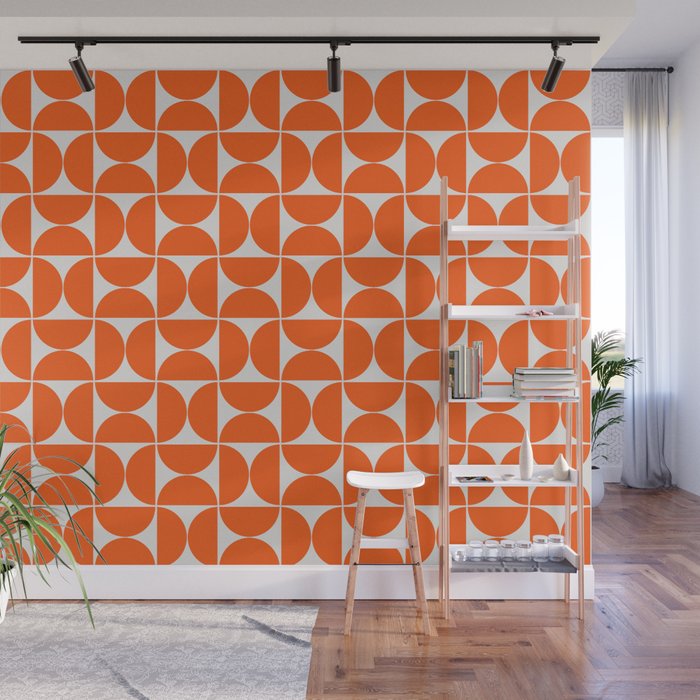 Mid-Century Modern Pattern No.27 Mini - Off-White and Orange Wall Mural Gallery Image 1
