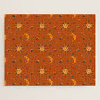Folk Moon and Star Print in Orange Jigsaw Puzzle Gallery Image 1