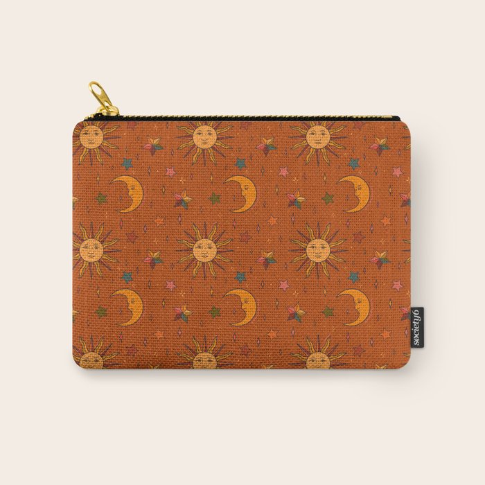 Folk Moon and Star Print in Orange Carry All Pouch Gallery Image 1