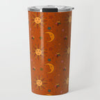Folk Moon and Star Print in Orange Travel Mug Gallery Image 1