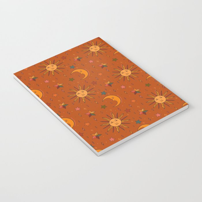 Folk Moon and Star Print in Orange Notebook Gallery Image 3