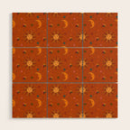 Folk Moon and Star Print in Orange Wood Wall Art Gallery Image 1