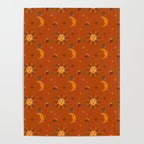 Folk Moon and Star Print in Orange Poster Gallery Image 4