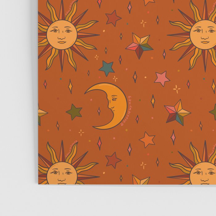 Folk Moon and Star Print in Orange Poster Gallery Image 3