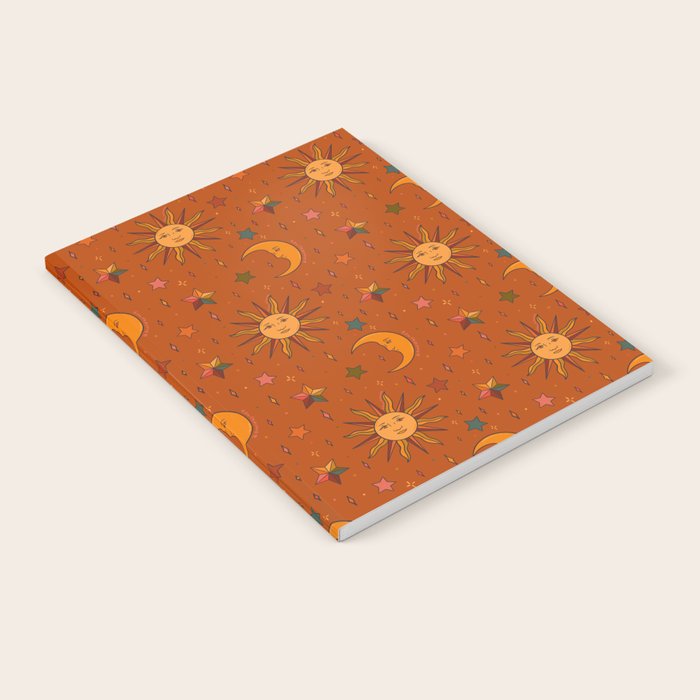 Folk Moon and Star Print in Orange Notebook