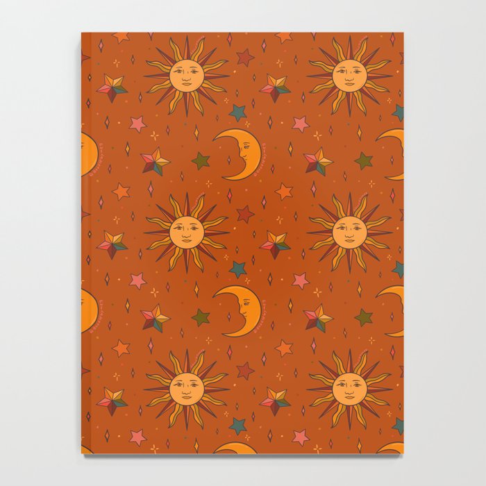 Folk Moon and Star Print in Orange Notebook Gallery Image 4