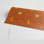 Folk Moon and Star Print in Orange Wrapping Paper Gallery Image 2