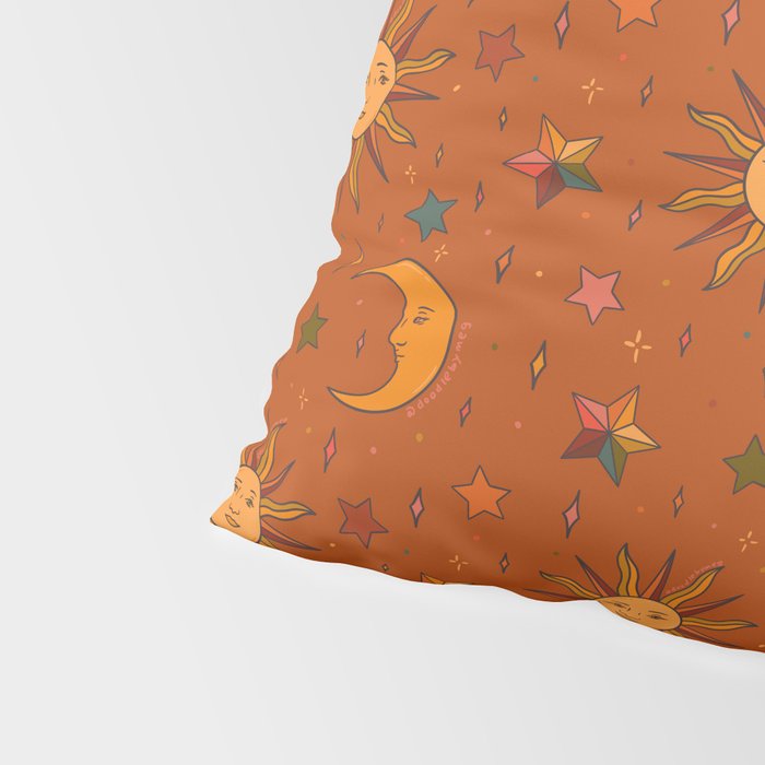 Folk Moon and Star Print in Orange Pillow Sham Gallery Image 4