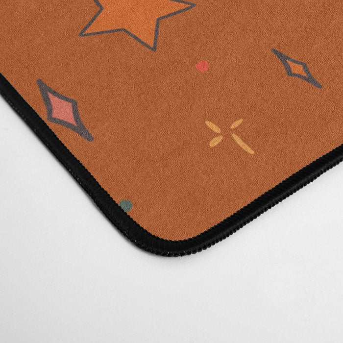 Folk Moon and Star Print in Orange Desk Mat Gallery Image 4
