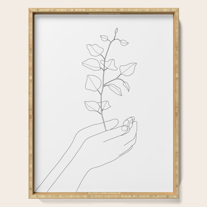 Minimal Hand Holding the Branch II Serving Tray Gallery Image 1