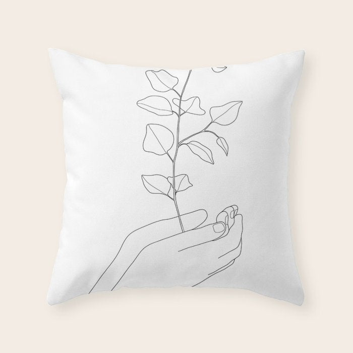 Minimal Hand Holding the Branch II Throw Pillow Gallery Image 6