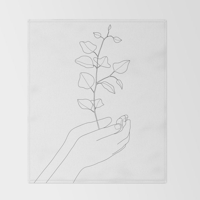 Minimal Hand Holding the Branch II Throw Blanket Gallery Image 2