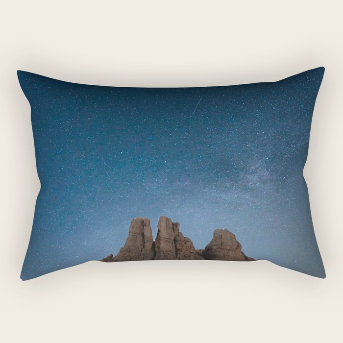 Vajolet Towers at Night with the Milky Way - Nature and Landscape Photography Rectangular Pillow Gallery Image 1
