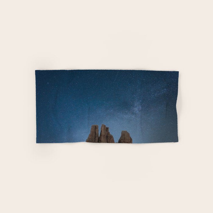 Vajolet Towers at Night with the Milky Way - Nature and Landscape Photography Bath Towel Gallery Image 1