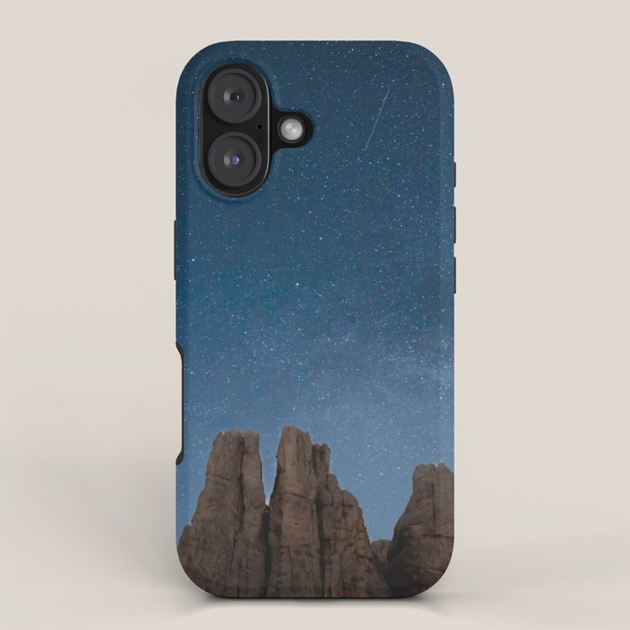 Vajolet Towers at Night with the Milky Way - Nature and Landscape Photography iPhone Case Gallery Image 1