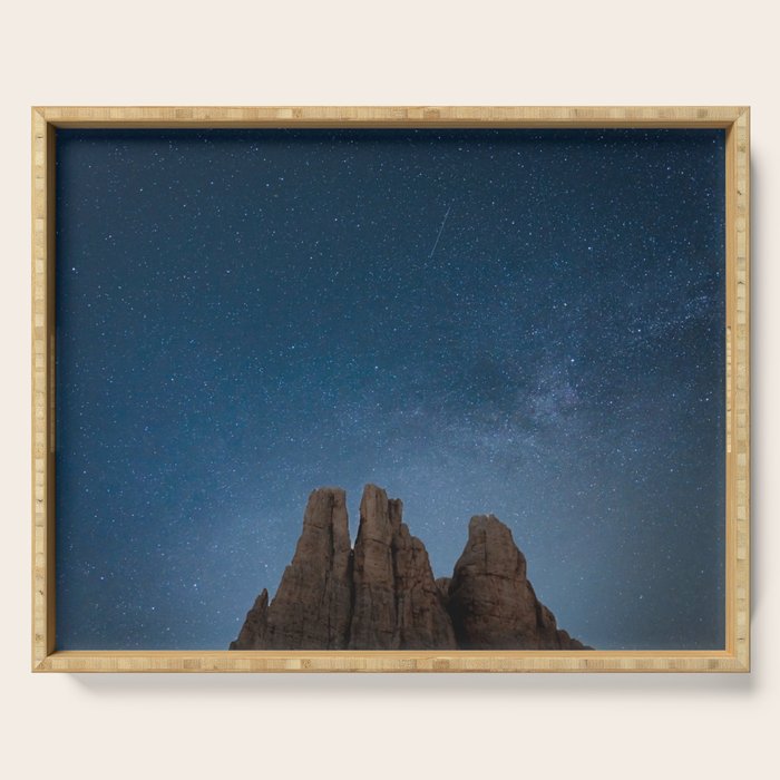 Vajolet Towers at Night with the Milky Way - Nature and Landscape Photography Serving Tray Gallery Image 1