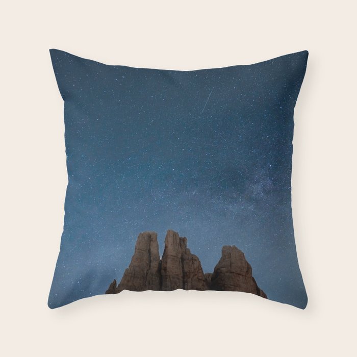 Vajolet Towers at Night with the Milky Way - Nature and Landscape Photography Throw Pillow Gallery Image 6