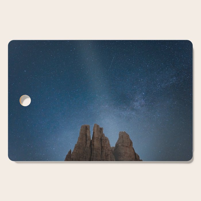 Vajolet Towers at Night with the Milky Way - Nature and Landscape Photography Cutting Board Gallery Image 1