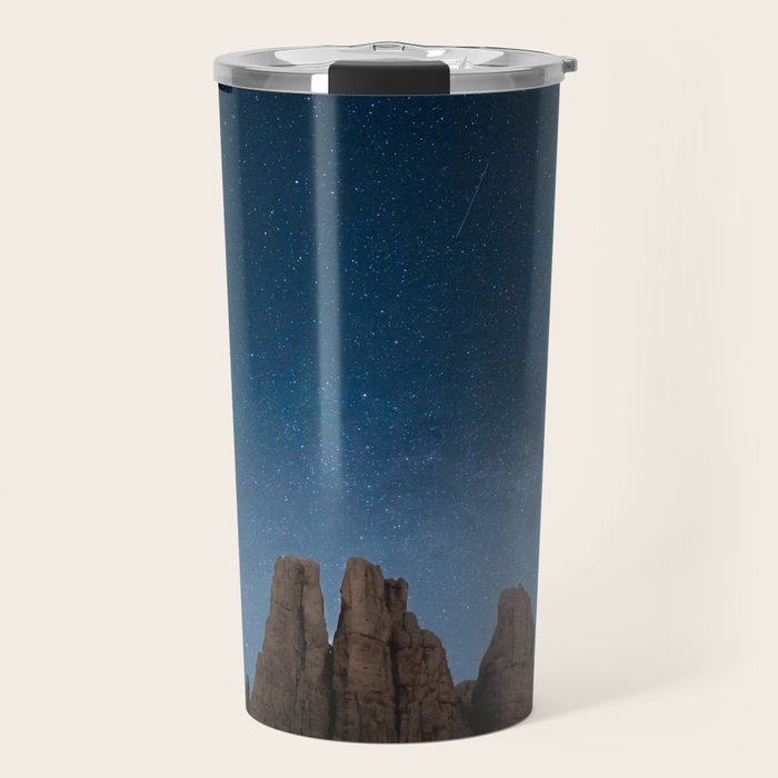 Vajolet Towers at Night with the Milky Way - Nature and Landscape Photography Travel Mug Gallery Image 1