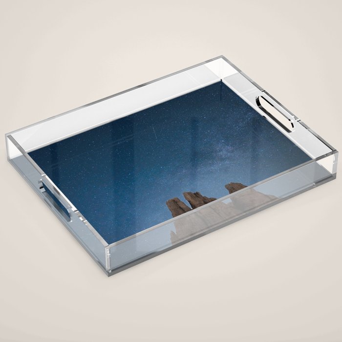 Vajolet Towers at Night with the Milky Way - Nature and Landscape Photography Acrylic Tray Gallery Image 1