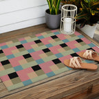 Geometric Trend in Pink Green and Black Outdoor Rug Gallery Image 2