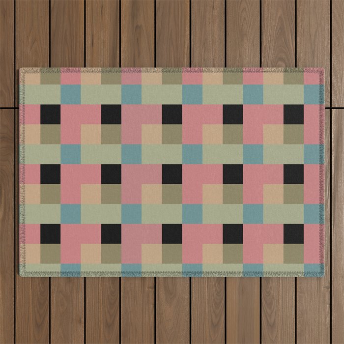 Geometric Trend in Pink Green and Black Outdoor Rug Gallery Image 1