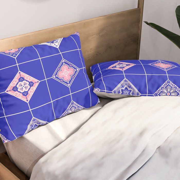 Talavera Mexican Tile - Pink & Periwinkle Palette Pillow Sham Gallery Image 2