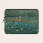Vintage Japanese Woodblock Print Kawase Hasui Japanese Children Lotus Flowers Garden Wooden Bridge Laptop Sleeve Gallery Image 1