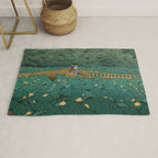 Vintage Japanese Woodblock Print Kawase Hasui Japanese Children Lotus Flowers Garden Wooden Bridge Rug Gallery Image 1