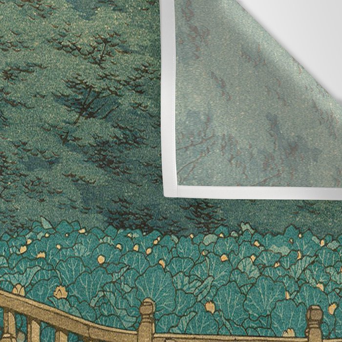 Vintage Japanese Woodblock Print Kawase Hasui Japanese Children Lotus Flowers Garden Wooden Bridge Wall Tapestry Gallery Image 3