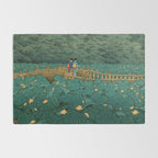 Vintage Japanese Woodblock Print Kawase Hasui Japanese Children Lotus Flowers Garden Wooden Bridge Rug Gallery Image 2