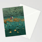 Vintage Japanese Woodblock Print Kawase Hasui Japanese Children Lotus Flowers Garden Wooden Bridge Stationery Card Gallery Image 2