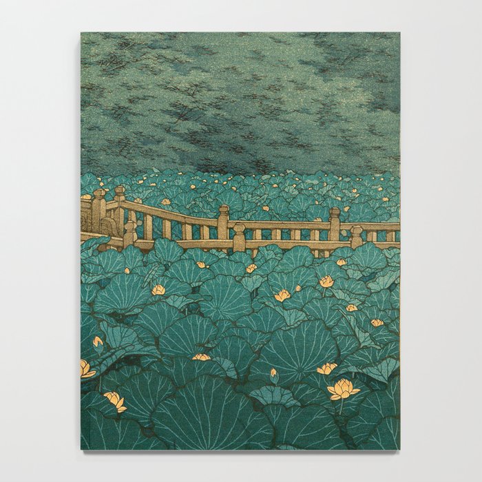 Vintage Japanese Woodblock Print Kawase Hasui Japanese Children Lotus Flowers Garden Wooden Bridge Notebook Gallery Image 4