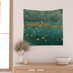 Vintage Japanese Woodblock Print Kawase Hasui Japanese Children Lotus Flowers Garden Wooden Bridge Wall Tapestry Gallery Image 2