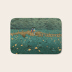 Vintage Japanese Woodblock Print Kawase Hasui Japanese Children Lotus Flowers Garden Wooden Bridge Bath Mat Gallery Image 1