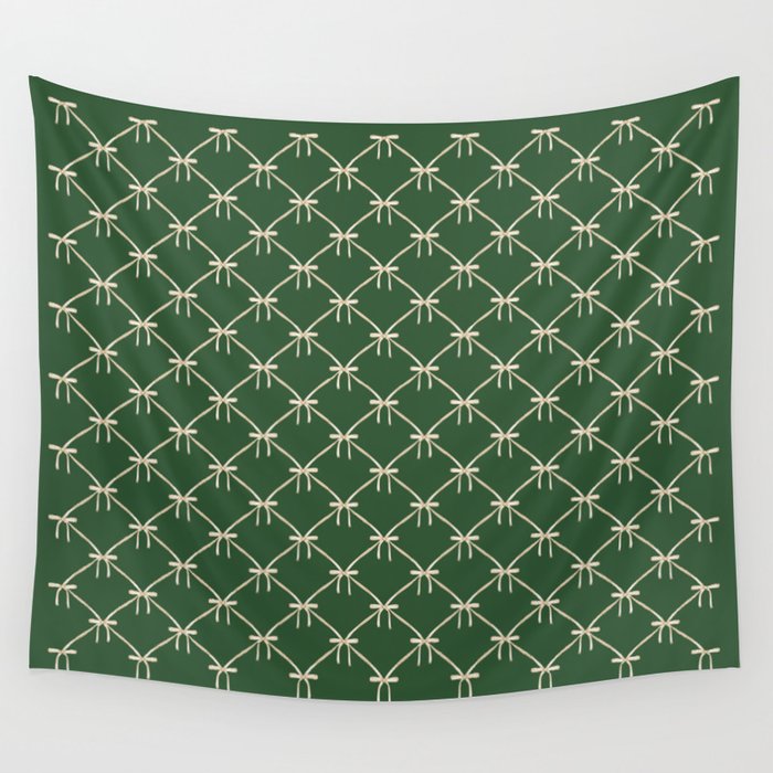 Bows & Ribbons Pattern XXV Dark Forest Green Wall Tapestry Gallery Image 4