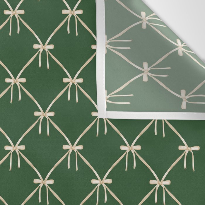 Bows & Ribbons Pattern XXV Dark Forest Green Wall Tapestry Gallery Image 3