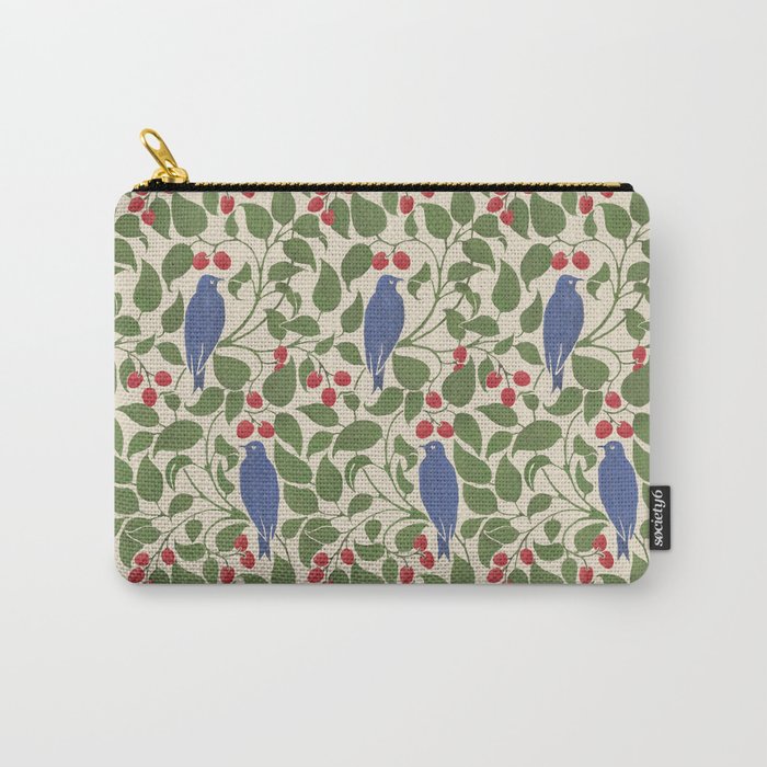 Vintage Blue Birds And Cherries Carry All Pouch Gallery Image 1