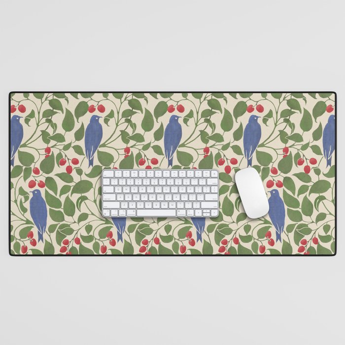 Vintage Blue Birds And Cherries Desk Mat Gallery Image 1